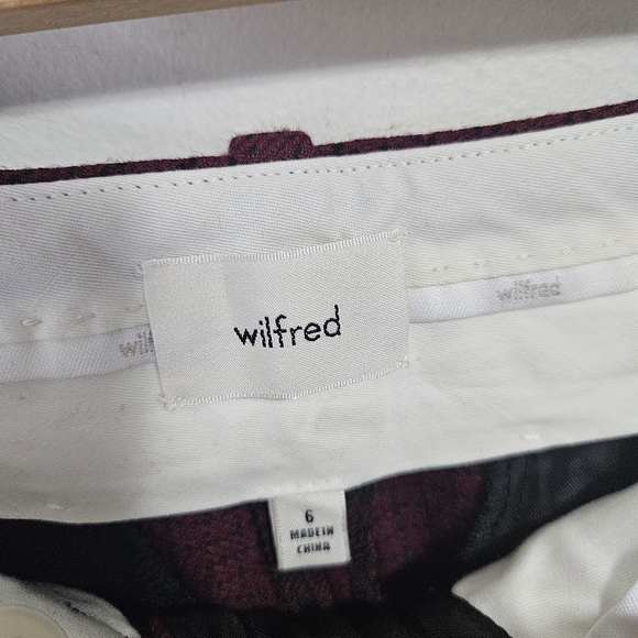 Aritzia Wilfred Effortless Pleated Wide Leg Trouser Pants Sz 6 Plaid Burgundy - Picture 6 of 10